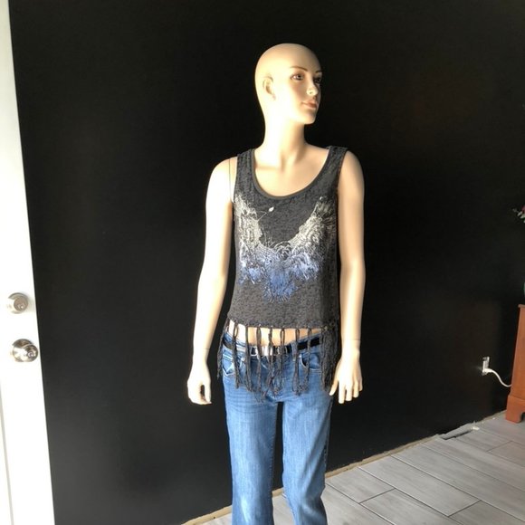 Rock & Republic Fringed Crop Tank Top - Picture 1 of 7